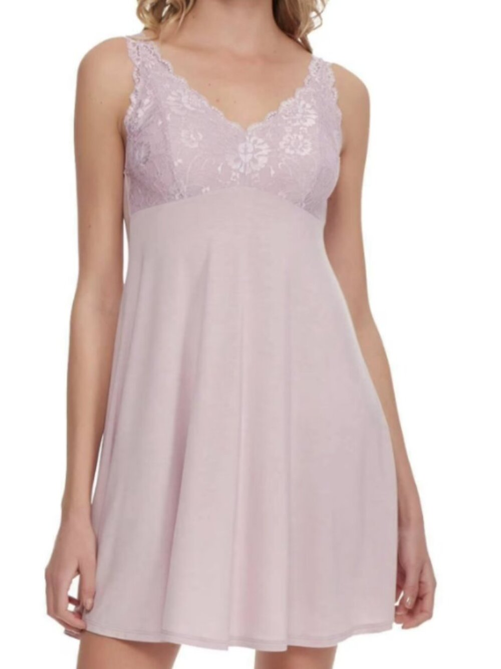 Felina XL Chemise Micro Modal Lace Adjustable Straps Violet Ice/Mauve